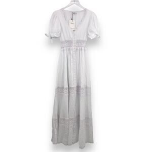 Charo Ruiz Ibiza Thelma Maxi Dress S Short Sleeve Embroidered Crochet Cuff Tie
